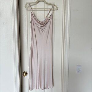 Champagne Cowl Neck Satin Slip Midi Dress